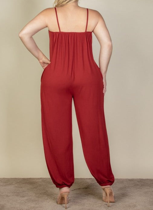 HI Curvy Plus Size Women Sleeveless Jogger Jumpsuit