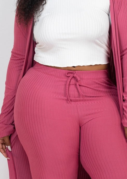 Hi Curvy Plus Size Women Ribbed Long Cardigan & Leggings Set