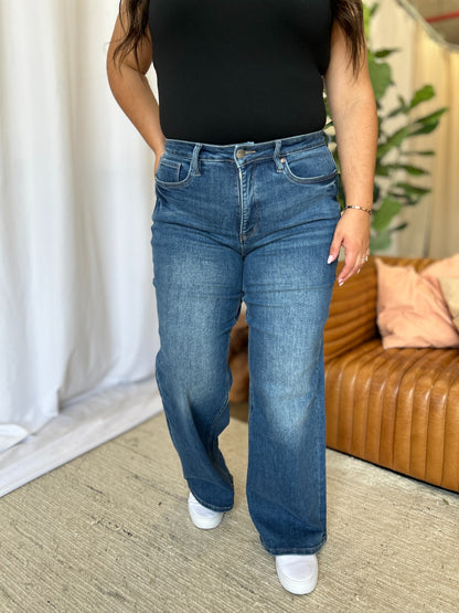 Full Size High Rise Tummy Control Wide Leg Jeans