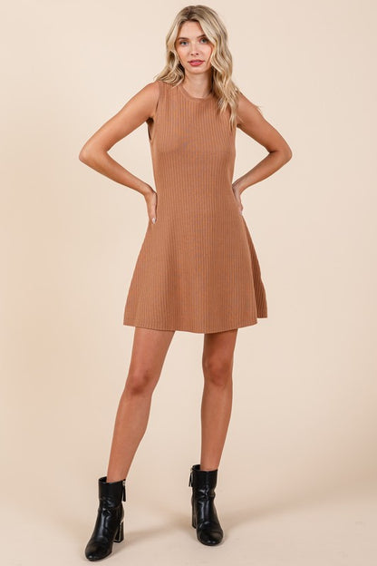 Plus Ribbed Knit Sleeveless Sweater Mini Dress