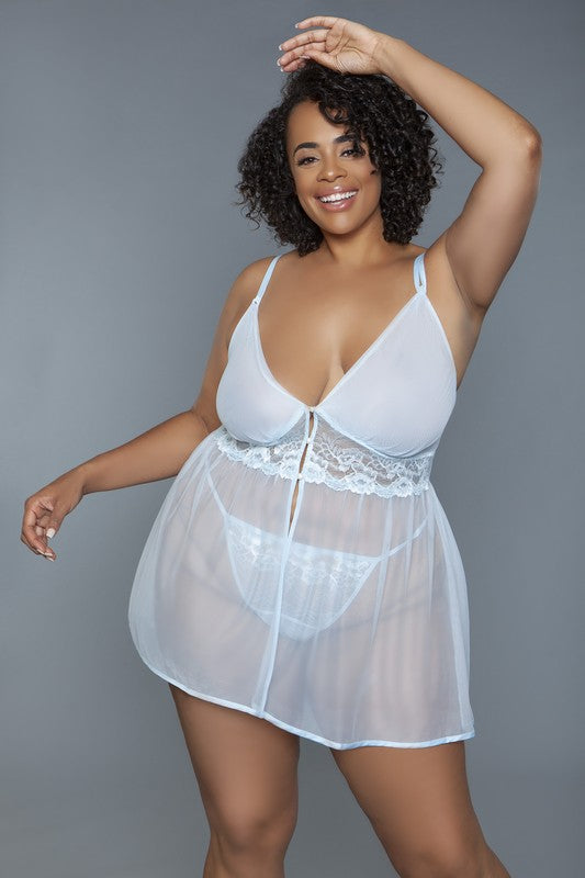 Plus Size Babydoll Whispering Lace and Mesh