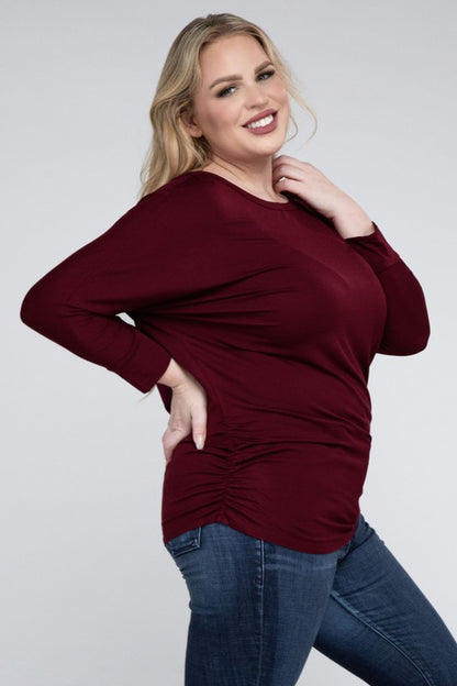 Hi Curvy Plus Size Women Luxe Rayon Boat Neck 3/4 Sleeve Top