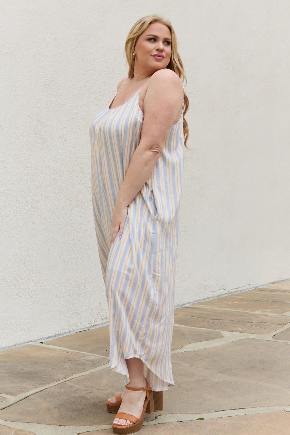 Full Size Multi Colored Striped Jumpsuit with Pockets