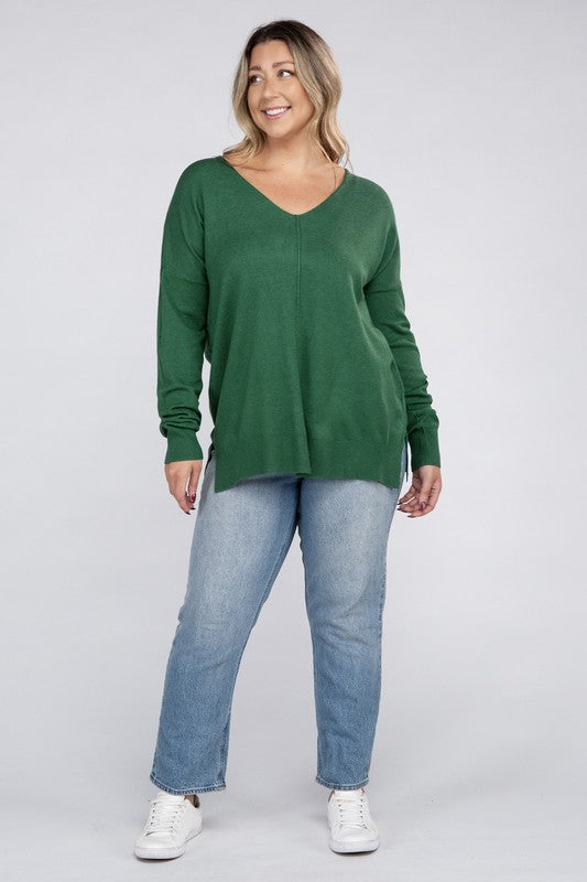 Hi Curvy Plus Size Women Garment Dyed Front Seam Sweater