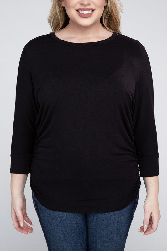 Hi Curvy Plus Size Women Luxe Rayon Boat Neck 3/4 Sleeve Top