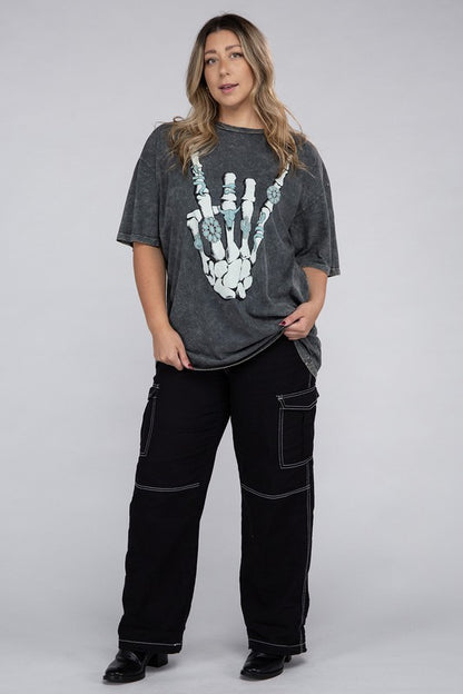 HI Curvy Plus Size Women Skeleton Rock Hand Sign Graphic Top