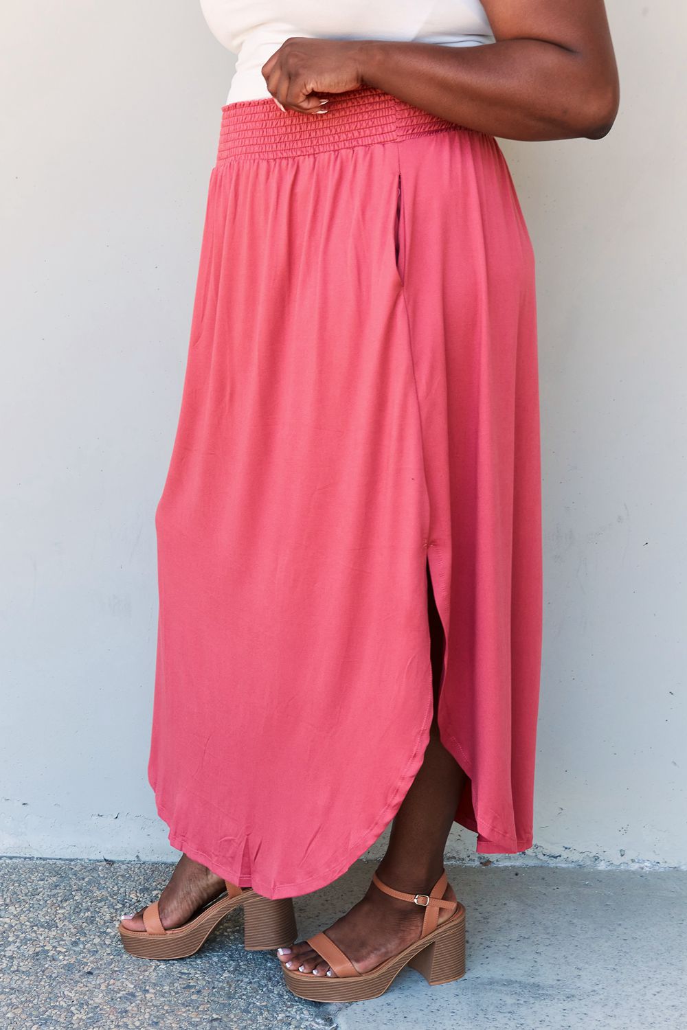 Full Size High Waist Scoop Hem Maxi Skirt