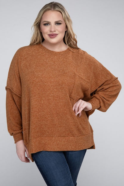 Hi Curvy Women Plus Size Women Brushed Mélange Drop Shoulder Sweater