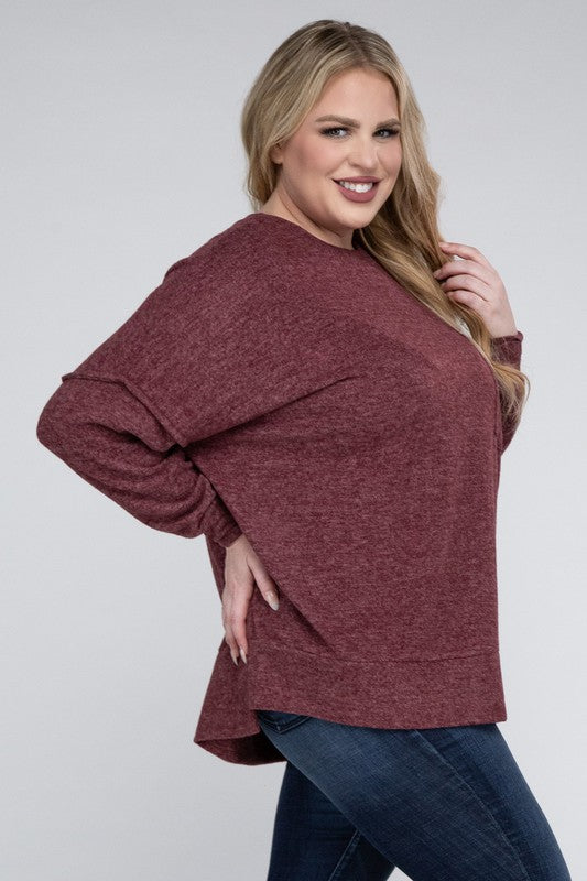 Hi Curvy Women Plus Size Women Brushed Mélange Drop Shoulder Sweater