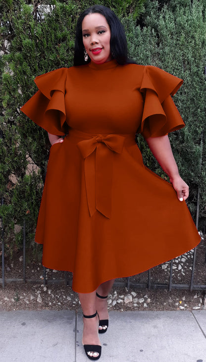 Plus Size Extravagant Fit and Flare Midi Dress With Belt