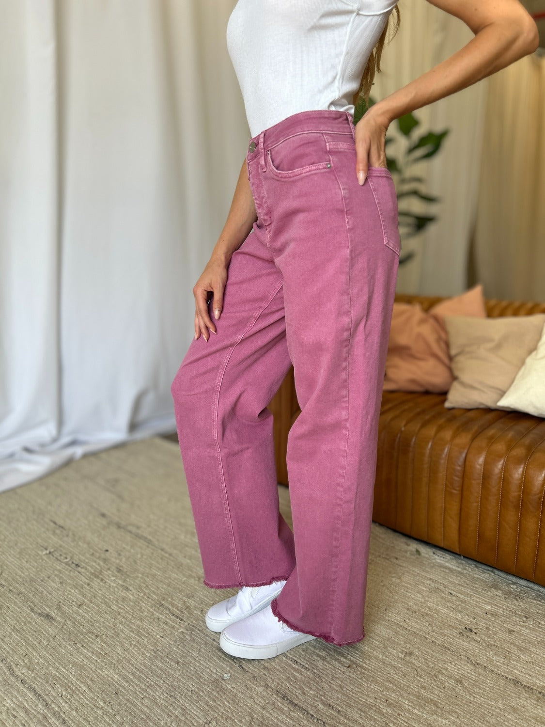 Full Size High Rise Garment Dye Wide Leg  Jeans