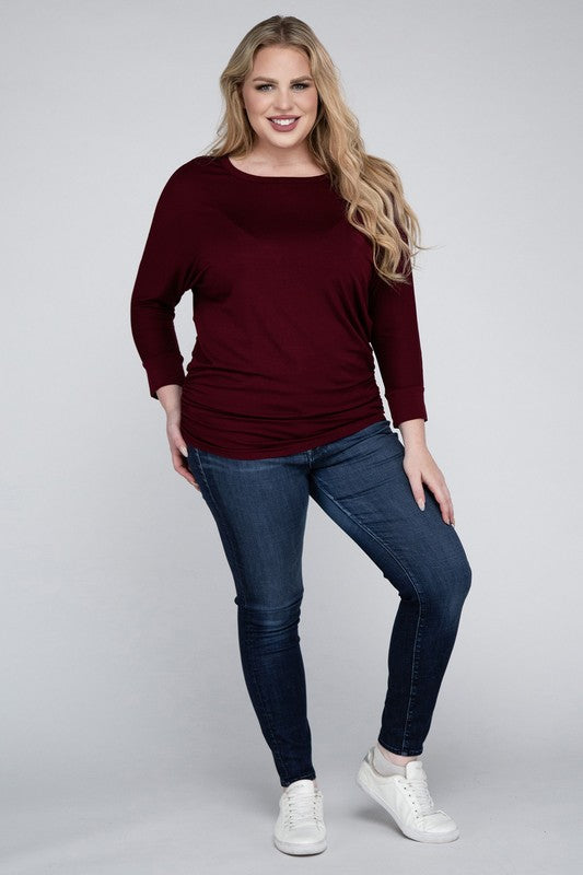 Hi Curvy Plus Size Women Luxe Rayon Boat Neck 3/4 Sleeve Top