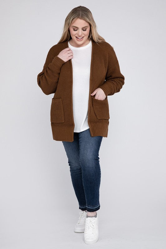 Hi Curvy Plus Size Women Low Gauge Waffle Open Cardigan Sweater