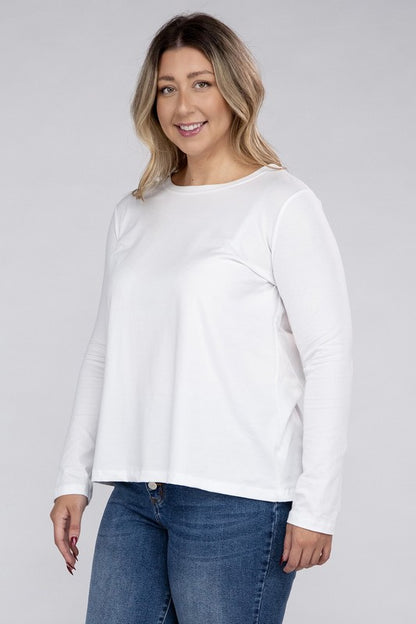 Plus Size Cotton Crew Neck Long Sleeve T-Shirt