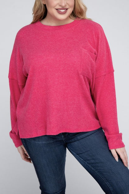 Plus Ribbed Brushed Melange Hacci Sweater