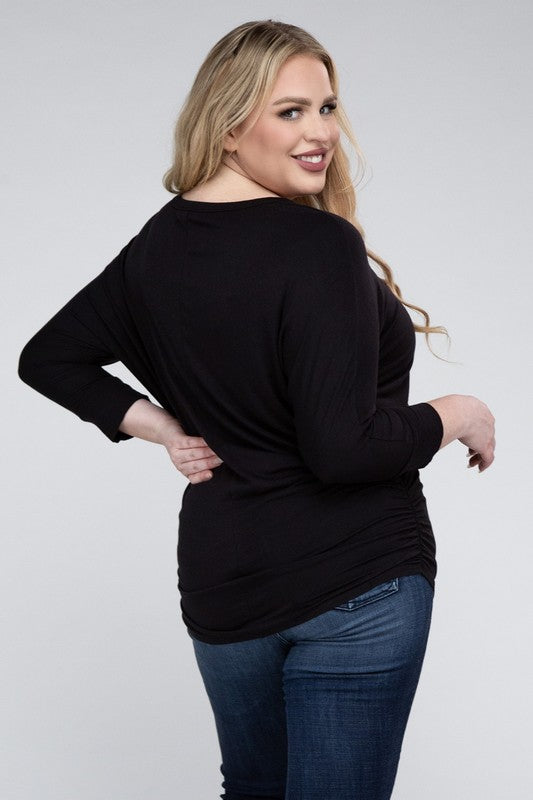 Hi Curvy Plus Size Women Luxe Rayon Boat Neck 3/4 Sleeve Top