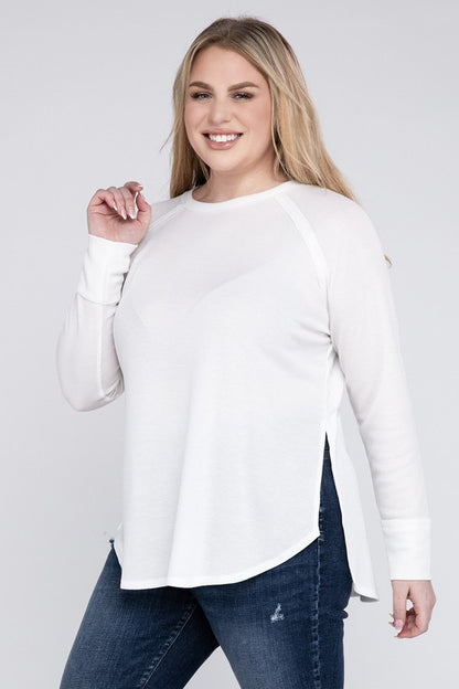 Plus Size Melange Baby Waffle Long Sleeve Top