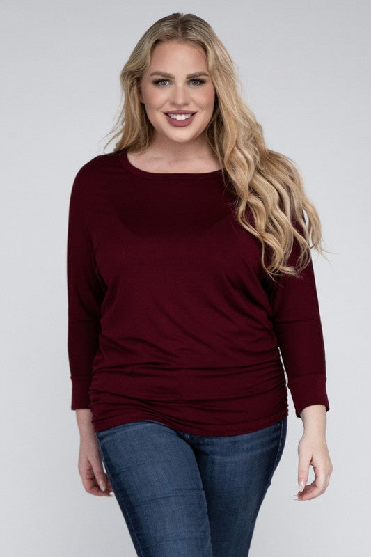 Hi Curvy Plus Size Women Luxe Rayon Boat Neck 3/4 Sleeve Top