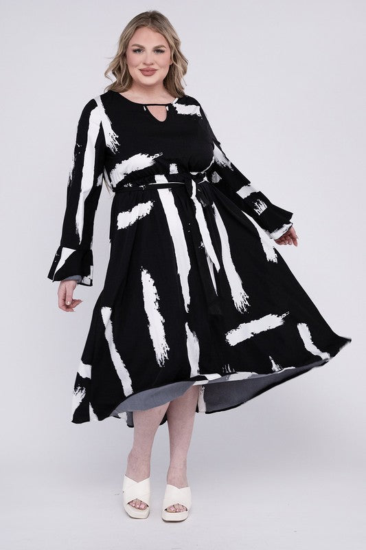 Hi Curvy Plus Size Women Keyhole Neck Belted Midi Dress