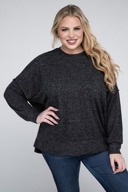 Hi Curvy Women Plus Size Women Brushed Mélange Drop Shoulder Sweater