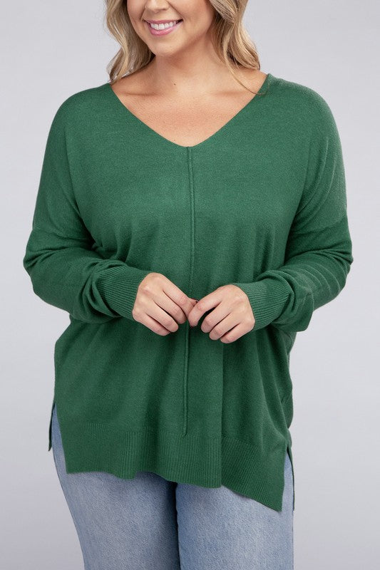 Hi Curvy Plus Size Women Garment Dyed Front Seam Sweater