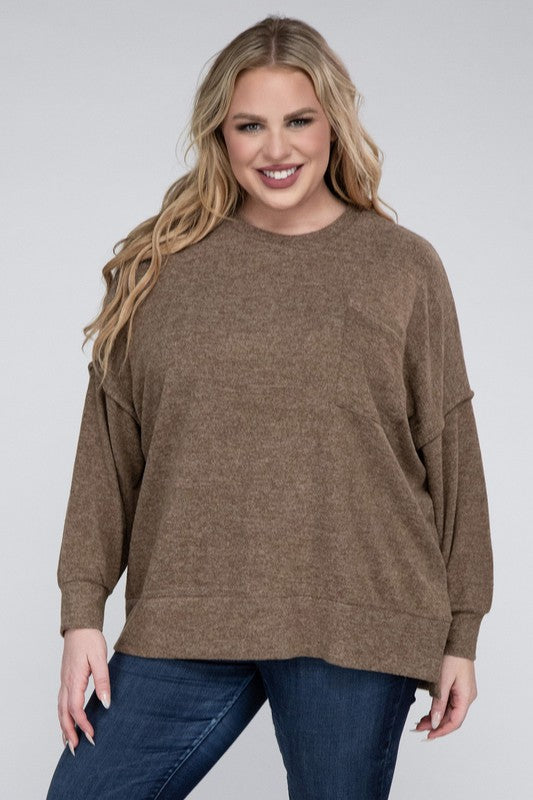 Hi Curvy Women Plus Size Women Brushed Mélange Drop Shoulder Sweater