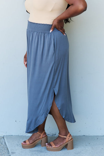 Full Size High Waist Scoop Hem Maxi Skirt in Charcoal