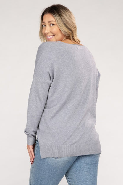 Hi Curvy Plus Size Women Garment Dyed Front Seam Sweater