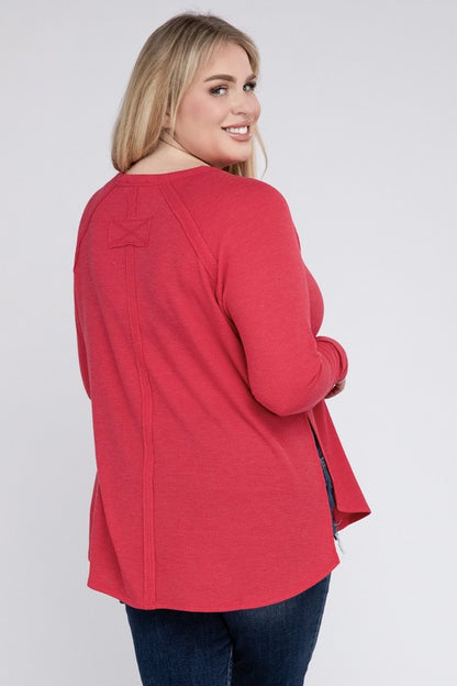 Plus Size Melange Baby Waffle Long Sleeve Top