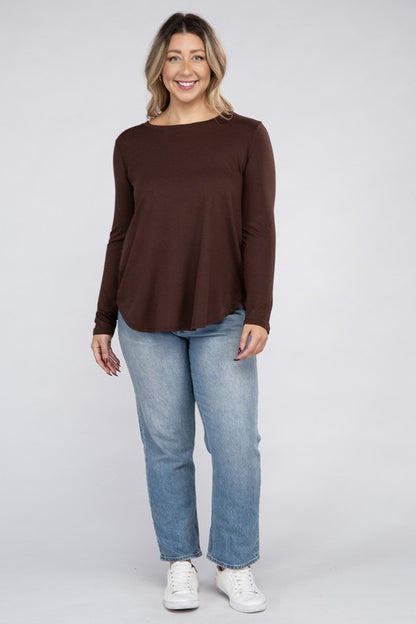 Hi Curvy Plus Size Women Long Sleeve Round Neck Round Hem Top