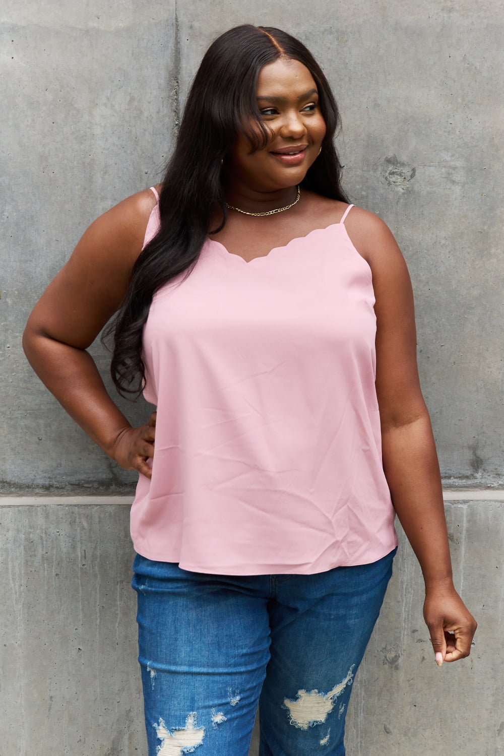 Plus Size Scalloped Cami in Rosewood