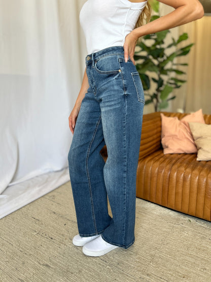 Full Size High Rise Tummy Control Wide Leg Jeans