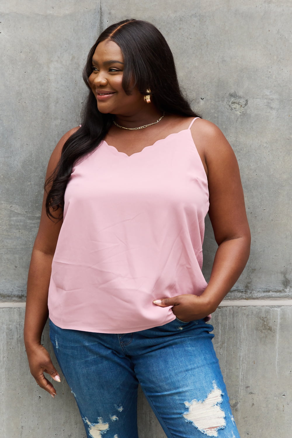 Plus Size Scalloped Cami in Rosewood