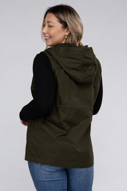 Hi Curvy Plus Size Women Drawstring Waist Military Hoodie Vest