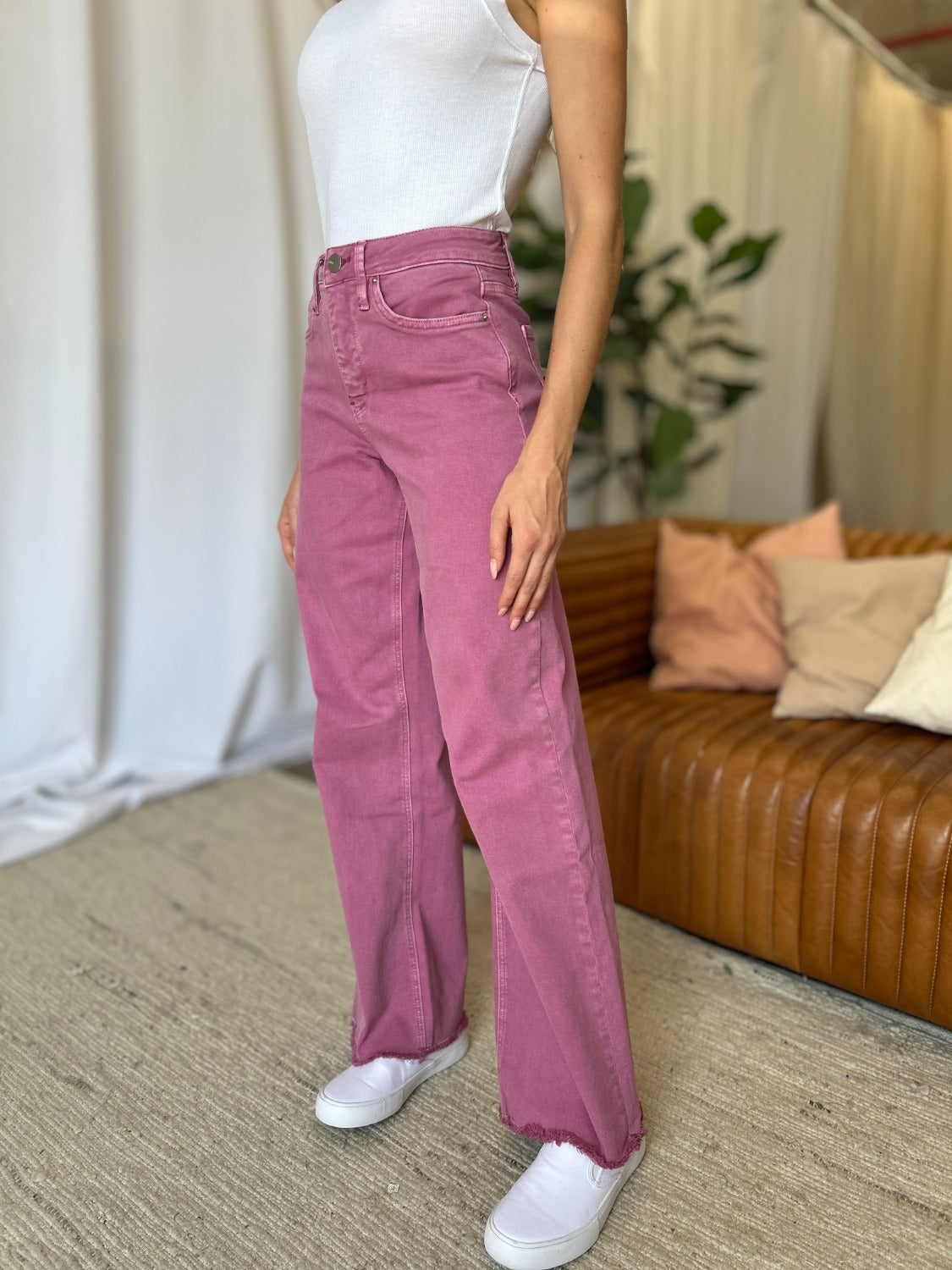 Full Size High Rise Garment Dye Wide Leg  Jeans