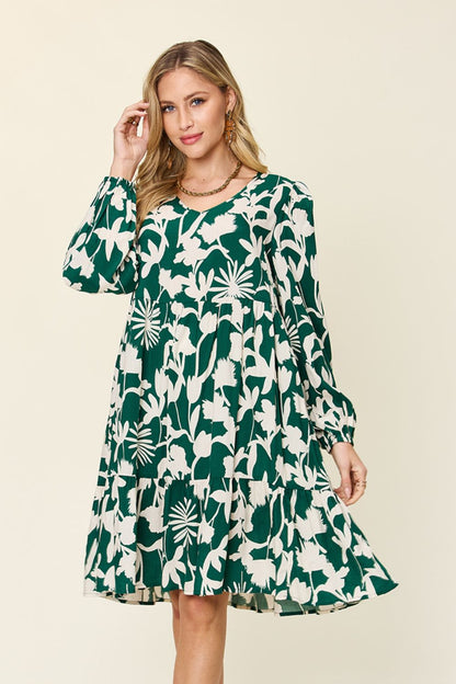 Full Size Printed Ruffle Hem Dress with Pocket