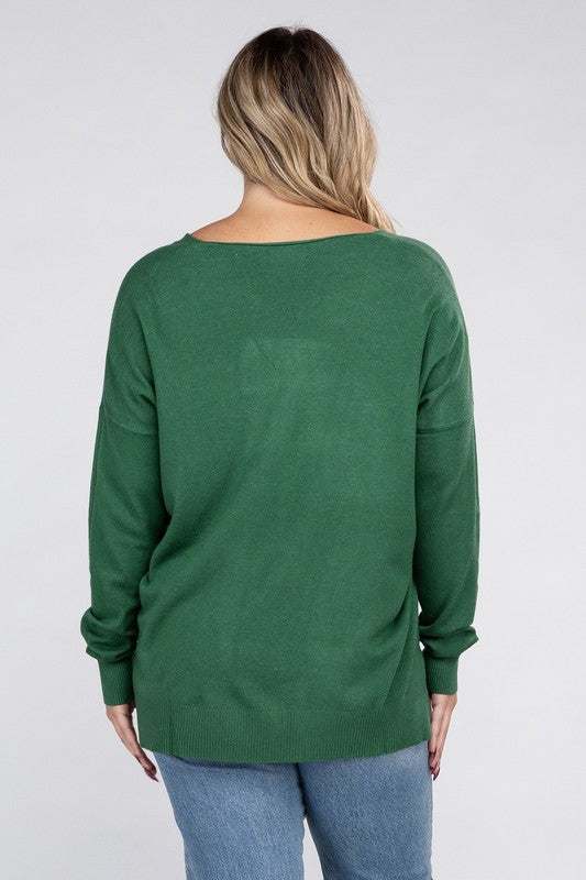 Hi Curvy Plus Size Women Garment Dyed Front Seam Sweater