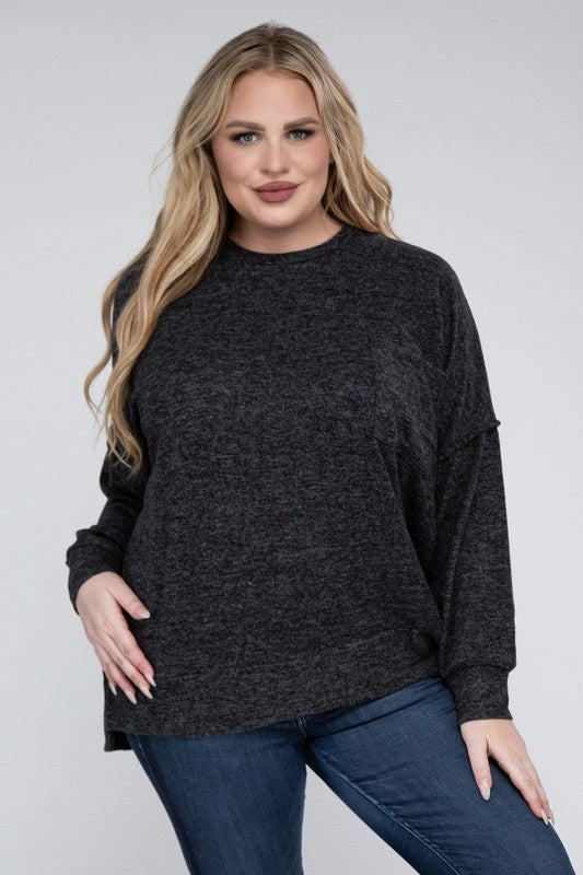 Hi Curvy Women Plus Size Women Brushed Mélange Drop Shoulder Sweater