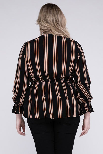 HI Curvy Plus Size Women Striped Top With Ruffled Hem