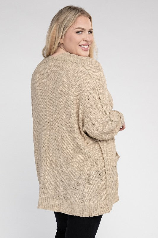 Plus Size Ribbed Knit Open Front Cardigan