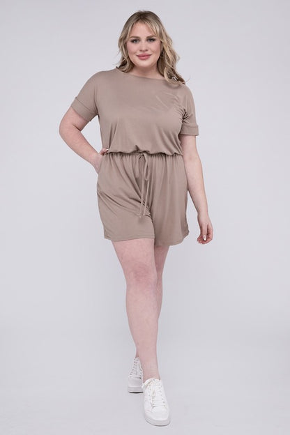 Plus Size Brushed DTY Romper with Pockets