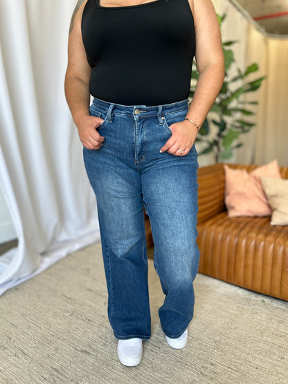 Full Size High Rise Tummy Control Wide Leg Jeans