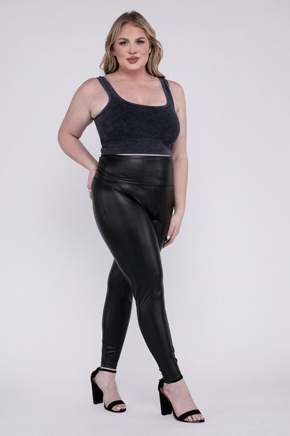 HI Curvy Plus Size Women  High Rise Faux Leather Leggings