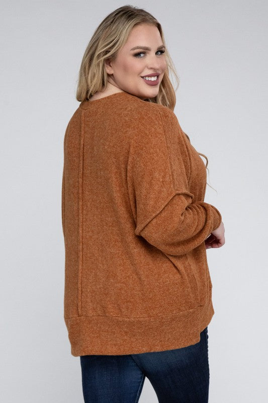 Hi Curvy Women Plus Size Women Brushed Mélange Drop Shoulder Sweater