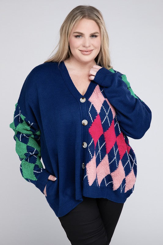 Hi Curvy Plus Size Women V Neck Button Front Cardigan