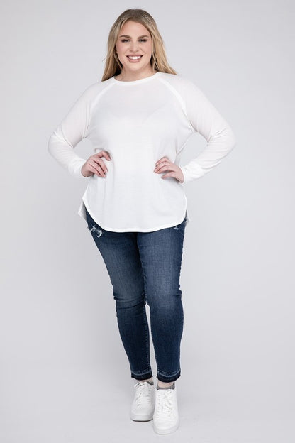 Plus Size Melange Baby Waffle Long Sleeve Top