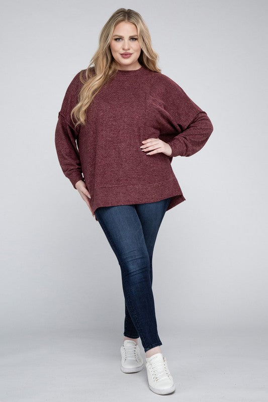 Hi Curvy Women Plus Size Women Brushed Mélange Drop Shoulder Sweater