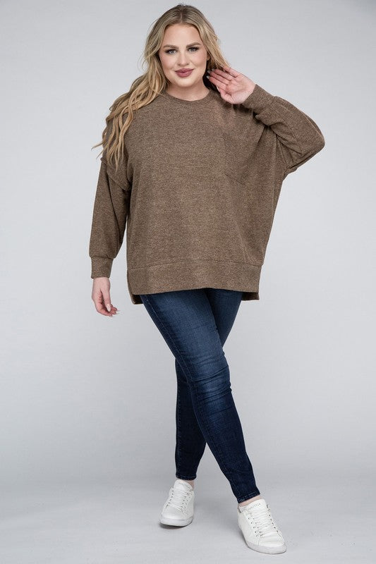 Hi Curvy Women Plus Size Women Brushed Mélange Drop Shoulder Sweater