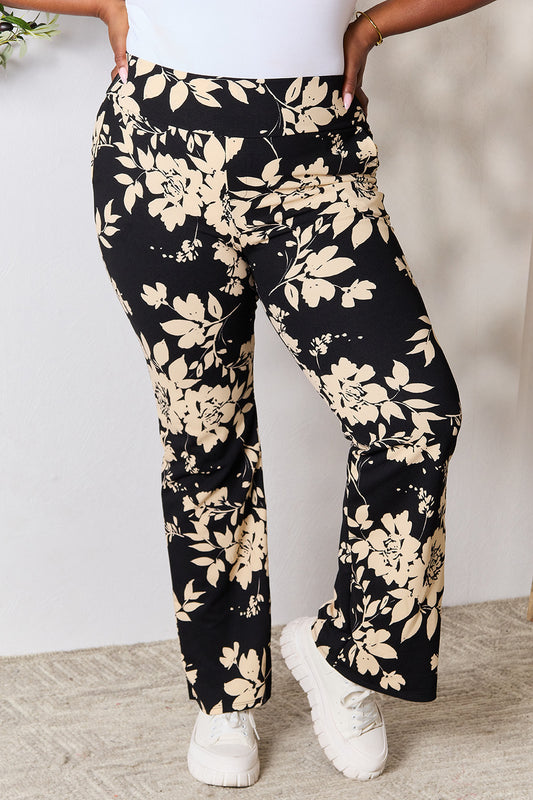 Full Size High Waist Floral Flare Pants