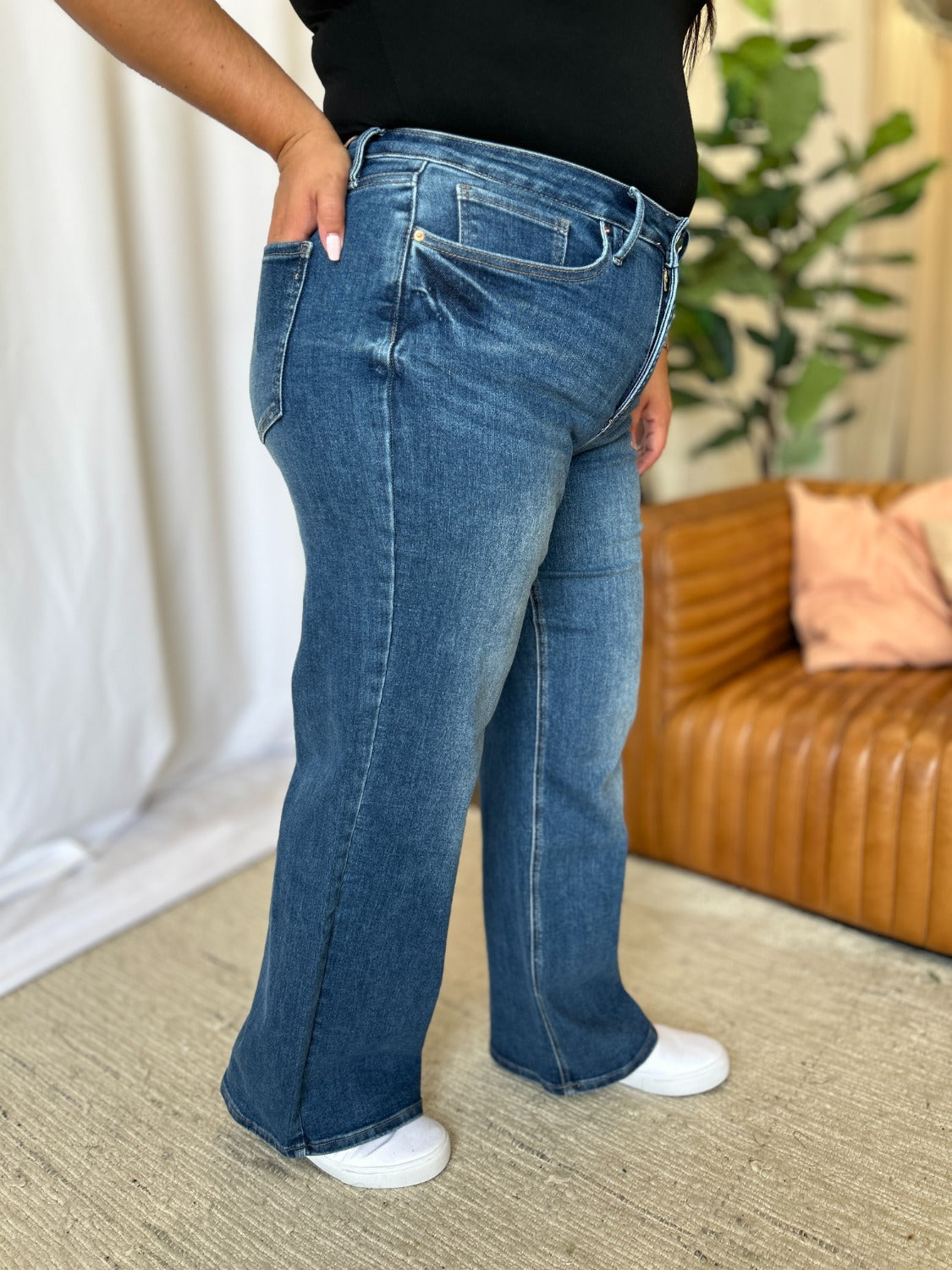 Full Size High Rise Tummy Control Wide Leg Jeans